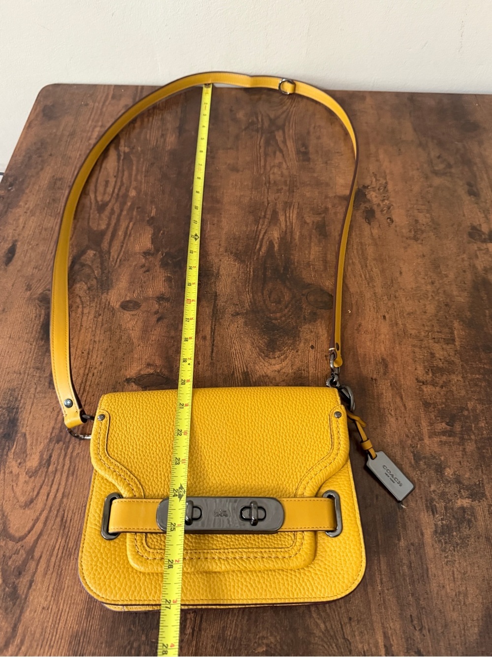 Coach Yellow Pebbled Leather Turnlock Crossbody - Picture 3 of 6